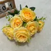 Rosa Anna transfronteriza de 9 cabezas con plantas acuáticas flores artificiales decoración del hogar flores falsas adornos de mesa para sala de estar arreglos florales de boda venta al por mayor