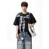 Diseño estilo americano con detalle de pajarita, camiseta negra de manga corta para mujer, corte holgado, marca de moda, cuello redondo, camiseta de manga corta para hombre