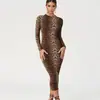 Transfronterizo 2024 transfronterizo otoño e invierno nueva ropa de mujer Amazon moda europea y americana estampado de leopardo manga larga sexy ajustada incluso