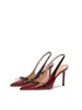 Sapatos de Salto Alto Cor Nude para Mulheres, Novo Estilo Verão 2026, Costas Abertas Bico Fino, Salto Agulha, Corte Baixo, Sapatos de Salto Único Elegantes, Solado Vermelho, Sandálias com Laço