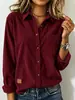 Outono Inverno Novo Listrado Lapela Manga Longa Feminina Veludo Cotelê Casual Solta Grossa Camisa Feminina Jaqueta com Emblema