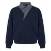 Sudadera de retazos a cuadros de dos piezas falsas con cuello camisero para hombre, marca de moda, cuello cruzado irregular, jersey deportivo de corte holgado único