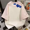 Camiseta Minimalista de Manga Curta com Design de Tendência Nacional 100% Algodão Puro para Homens e Mulheres, Blusa Patchwork Solta de Nicho para o Verão