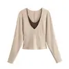 Conjunto de Dos Piezas Camisola Chica Picante Americana Tejido Diseño de Primavera y Otoño para Mujer Capas Adelgazante Cuello en V Ajustado Conjunto Superior