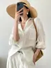 Camisa protectora del sol de lino azul Klein estilo francés para mujer, fina de primavera-verano, holgada, casual, de alta gama, camisa chaqueta de algodón y lino