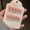 Nuevas Uñas Postizas Desmontables Forma Almendra Hechas a Mano Estilo Francés Europeo y Americano para Decoración de Uñas Flor de Resina Venta al por Mayor 24 Piezas