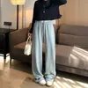 Pantalones Grises de Pierna Ancha para Mujer, Nuevo Estilo Otoño, Cintura Alta, Caída Suelta, Adelgazantes, Pierna Recta Holgada, Pantalones Deportivos Casuales para Figuras Petite