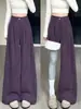 Calça de veludo cotelê cinza-púrpura para mulheres, novo estilo outono 2026, cintura alta, modelagem que afina a silhueta, calça pantalona solta com caimento fluido e design de perna larga, adequada para baixinhas