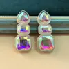Brincos Atacado Comércio Exterior Transfronteiriço Europeu e Americano Retro Diamante Colorido Quadrado Geométrico Simples Brincos de Strass Brincos para Festa de Jantar Atacado