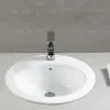 Lavatório de bancada semi-embutido de um furo e três furos de cerâmica lavatório de banheiro lavatório de bancada oval atacado