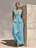 Amazon 2026 Conjunto de dos piezas para mujer de verano transfronterizo europeo y americano: top sin mangas de cuello en V y pantalones largos de pierna ancha