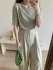 Toma real: Top casual simple y versátil de estilo coreano, color liso, hombros descubiertos, corte ajustado, holgado para mujer, para usar como prenda exterior 19586