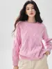 Charme irresistível~ Suéter de cashmere macio e grosso para mulheres, gola redonda, corte solto, tricô de trança grande, suéter de tricô quente