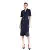 Vestido de Verano 2025 de Alta Gama Moda Commuter Cintura Alta Doble Botonadura Color Albaricoque Vestido de Traje Profesional para Anfitrión