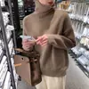 Gola alta preguiçosa simples cor sólida suéter de lã completo suéter de malha casual solto outono e inverno novo feminino espessado