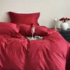 Festivo conjunto de cuatro piezas para boda en algodón de fibra larga 100S de color rojo, jacquard exquisito, 100% algodón, transpirable, "Encuentro Belleza Rosa"