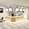 Aço Inoxidável Personalizado Canto Curvo Mesa de Chá de Leite Bolo Recepção Balcão de Recepção Café Bar Caixa Registradora Mesa de Jantar de Negócios