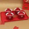 Par rojo Ceremonia del Té Tazones de Alegría Tazas de Ceremonia del Té Boda Recién Casados Cambio de Domicilio Tazón con Tapa Tazas de Té Juego de Té de Boda Festivo
