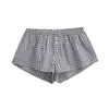 Shorts a cuadros elásticos vintage con botones para mujer, primavera y verano, casual, simple, para casa, cómodos, súper cortos, pierna ancha