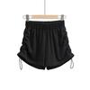 Pantalones cortos plisados con tirantes de goma laterales de Pure Desire Spice Girl para mujer, novedad de verano 2022, pantalones cortos deportivos adelgazantes de cintura alta con inserciones europeas y americanas.