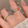 Nuevo Anillo de Plata con Forma de Corazón de Color Dopamina al por Mayor Nicho Japonés y Coreano Versátil Simple Elástico Anillo de Perlas para Mujer