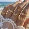 Joias Yongge Anel de Pedra Preciosa Rosa Cravejado com Diamantes, Estilo Doce e Descolado Conjunto de Anéis Irregulares Estilo Menina Doce Simples Único