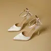 Zapatos de Tacón Alto Cómodos y Lujosos, Nuevo Estilo de Verano, Tacones de Aguja de Satén con Lazo y Sandalias de Punta Fina para Mujer