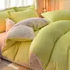 Juego de Cuatro Piezas de Color Liso de Terciopelo de Leche Invierno Engrosado Coral Terciopelo Sábana Funda Nórdica Ropa de Cama Terciopelo de Doble Cara