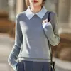 Novo top de malha de base falso de duas peças com gola polo 2026 para mulheres, estiloso e de corte solto, adequado para primavera e outono, e também um suéter para outono e inverno