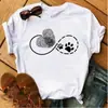 Blusas Femininas Transfronteiriças Patas de Animal Coração Dropshipping Letras Moda Retrô Camiseta Feminina Manga Curta