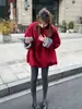 Sudadera de Felpa de Cuello Redondo Estilo Perezoso Rojo Navideño de Gama Alta para Mujer 2025 Otoño e Invierno Nueva Holgada Versátil Diseño Superior