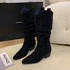 2262-1 Botas de Gamuza Holgadas Talla Grande para Mujer, Botas Vaqueras Occidentales, Botas Largas de Pierna Gruesa, Botas de Montar Altas hasta el Muslo