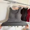 Chaleco de Tirantes Anchos con Copas Fijas 750 para Otoño/Invierno, Camisola Cepillada Versátil Adelgazante, Color Sólido, Cuello en U, Capa Base, Chaleco Cálido