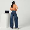 Young Orange# Tide Cool Retro Wide Leg Machete Jeans Feminino Cintura Alta Solto Slimming Trendy All-match Mop Calças