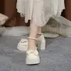 Zapatos de Cuero con Suela Gruesa Estilo Japonés y Lazo de Perlas para Mujer, Novedad Otoño 2026 Zapatos Mary Jane Franceses de Tacón Alto
