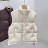 Outono Inverno Moda Simples Gola Alta Colete de Penas Feminino Quente Sem Mangas Jaqueta de Penas Versátil Dois Botões Básico