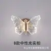 Luminária de parede borboleta, luminária de cabeceira de quarto nórdica de luxo leve, quente e romântica, luz decorativa de fundo para corredor estilo designer moderno