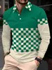 Camisa POLO de manga larga para hombre, nueva, de primavera y otoño, transfronteriza europea y americana, con estampado de cuadros, estampado 3D, jersey, Polo casual