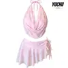 2026 Nuevo Estilo Puro Deseo Traje de Baño de Dos Piezas con Falda Halter para Mujer Cubierta Delgada de Gasa Adelgazante Traje de Baño de Hada para Resort de Aguas Termales