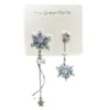 Pinza para Oreja con Borla de Perla Copo de Nieve Azul Súper Hada, Pendientes Asimétricos de Lujo de Alta Gama para Mujeres sin Perforaciones, Pinza para Cartílago de la Oreja