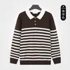 Suéter de tricô listrado com gola alta masculino para outono e inverno, estilo old money, business casual, de manga comprida, luxo leve, de alta qualidade, moda masculina retrô