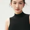 Suéter de lana fina y ligero, cuello alto de otoño/invierno, capa base sin mangas, top de punto de merino ajustado para mujer