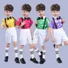 Traje de Coro Infantil para 1º de Junho Calça com Suspensório Masculina Traje Vestido Traje para Performance de Recitação de Poesia Infantil