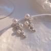 Pendientes de plata S925 con perla retro francesa incrustada con diamantes y aguja, pendientes de alta calidad para mujer, pendientes de nicho, pendientes de temperamento de alta sociedad.