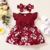 Comércio Exterior Roupas de Bebê Europeias e Americanas Classe A Verão Vestido de Bebê com Manga Borboleta Conjunto de Duas Peças Turbanete com Saia Colorida Fofa para Bebê