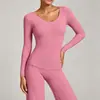 Roupa de Yoga para Primavera e Outono para Mulheres, Top Esportivo de Manga Longa com Decote V Justo ao Corpo, Camiseta com Ombro Normal, Fashionável com Sensação de Pele, Roupas de Treinamento Fitness de Secagem Rápida