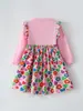 Estilo Europeo y Americano Vestido Floral de Manga Larga con Lazo para Niñas Vestido Infantil Certificación Transfronteriza