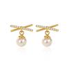 Pendientes de botón con letra X francesa en plata de ley 925, estilo lujoso y ligero, con perla cruzada, joyería de nicho con incrustaciones de diamantes para mujer.