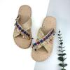 Estilo Étnico Cruzado Nuevas Pantuflas Hechas a Mano Zapatos Planos de Playa para Exterior de Verano para Mujer Sandalias Necesarias para Viajes y Vacaciones