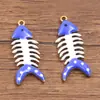 8 Colores 12x30 mm Acero Inoxidable Esmalte Dorado Goteo de Aceite Colgante de Animal Colgante de Espina de Pescado Doble Cara Accesorios para Joyería DIY